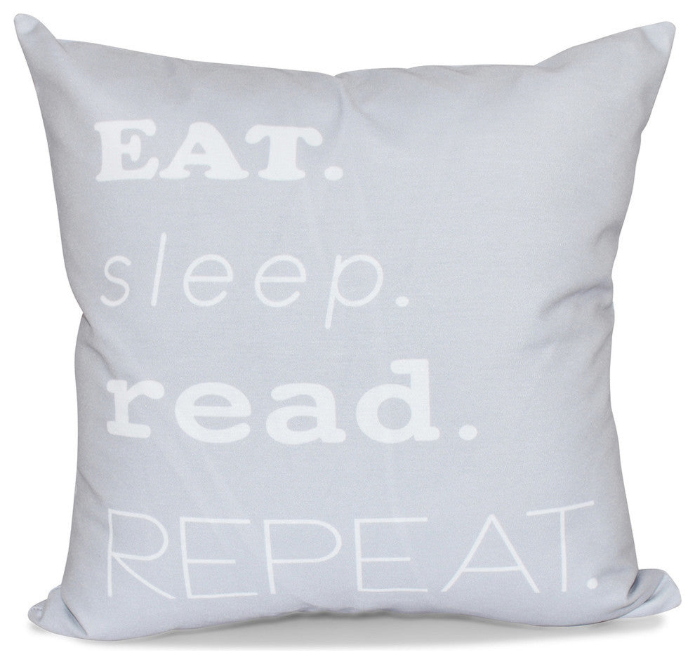 My Mantra, Word Print Outdoor Pillow, Gray, 20"x20"