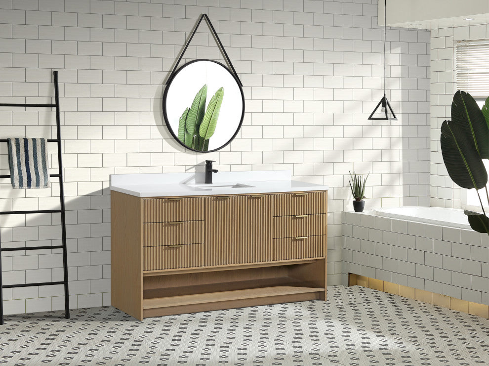 Ari Kitchen and Bath San Diego Bath Vanity, Oak, 60", Freestanding