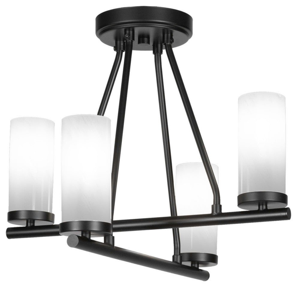 Trinity 4 Light Semi-Flush Shown, Matte Black Finish With 2.5" White Marble