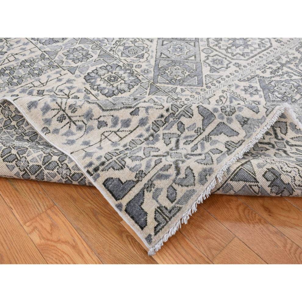 Gray, Ottoman Mamluk Design, Hand Knotted, Undyed Natural Wool Rug, 8'2"x10'5"