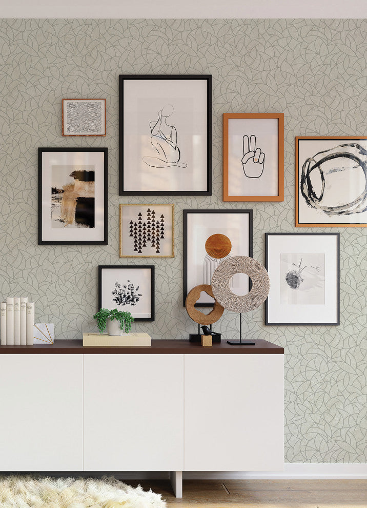 Taupe & Silver Modern Crescent Moon Peel & Stick Wallpaper