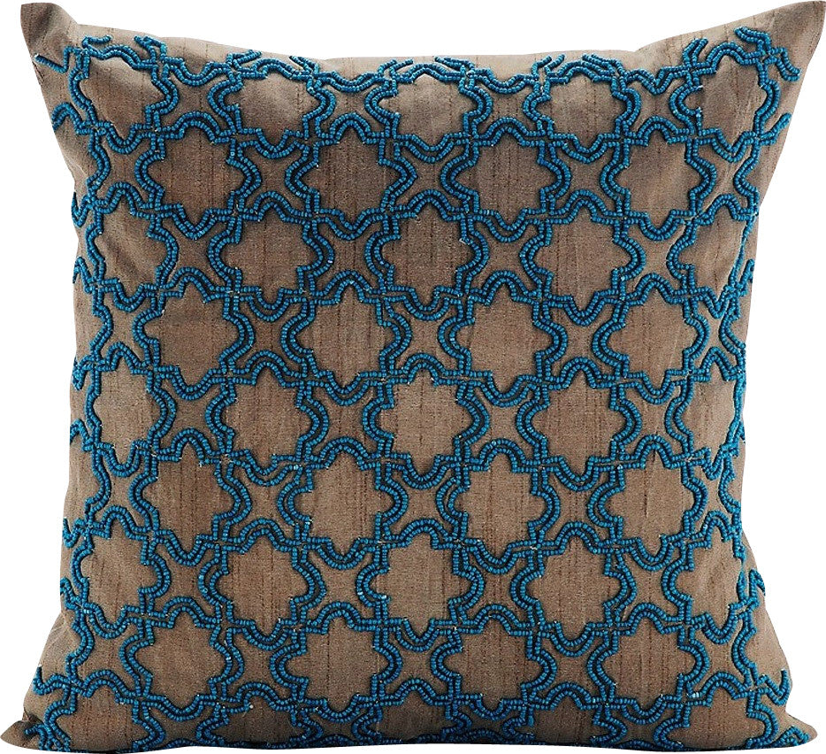 Blue Throw Pillows 20"x20" Art Silk Sofa Pillow Covers, Turquoise Chase