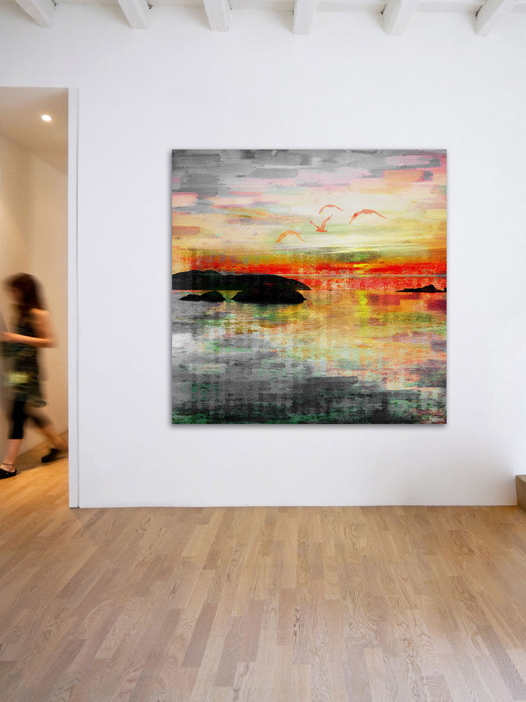 "Birds in the Sunset" Fine Art Canvas Print, 18"x18"