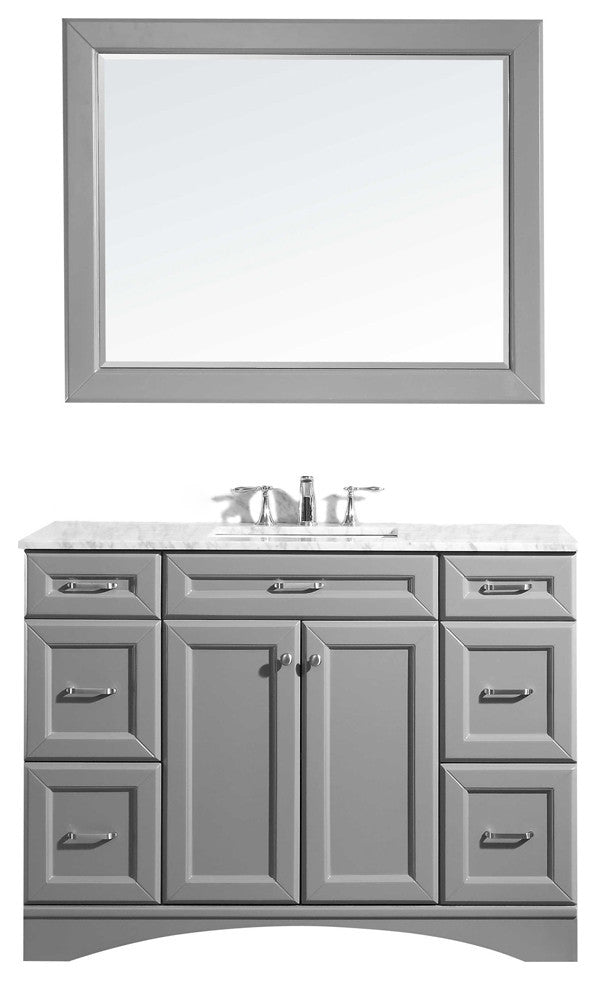 Naples 48" Vanity, Grey With Carrara White Marble Countertop With Mirror