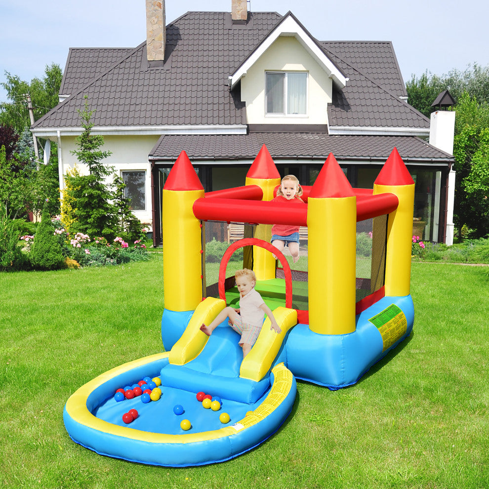 Costway Inflatable Kids Slide Jumping Castle Bouncer W/ balls Pool & Bag