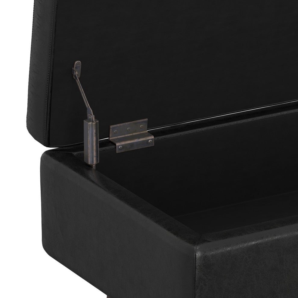 Owen Rectangular Storage Ottoman, Distressed Black Faux Air Leather