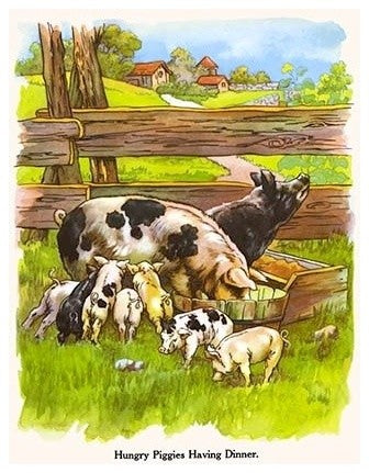 Hungry Piggies Having Dinner - Fine Art Giclee Print 24" x 36"