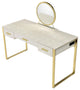 3 Drawers Vanity Desk With Mirror, Antique White and Champagne