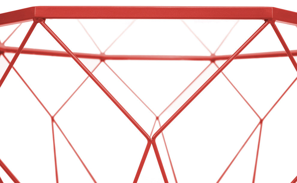 LeisureMod MD31R Malibu Large Octagon Glass Red Coffee Table With Geometric Base