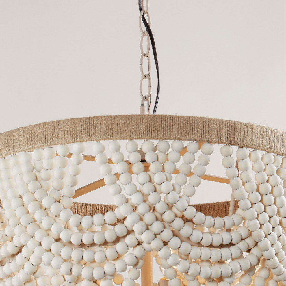 4-Light Farmhouse Wood Beaded Chandelier Candle Style