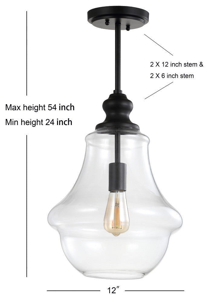 Adam Adjustable Metal and Glass Led Pendant, Oil Rubbed Bronze, 12" Width