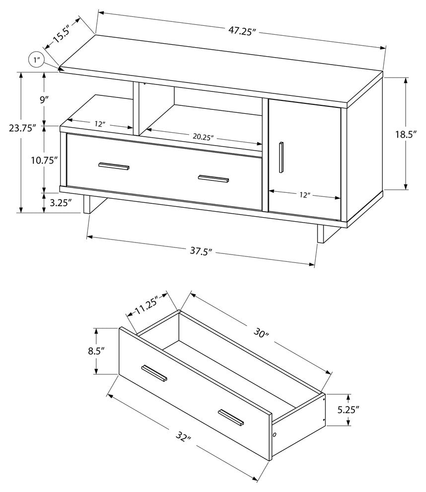 Tv Stand, 48 Inch, Storage Cabinet, Drawers, Laminate, Black, Brown