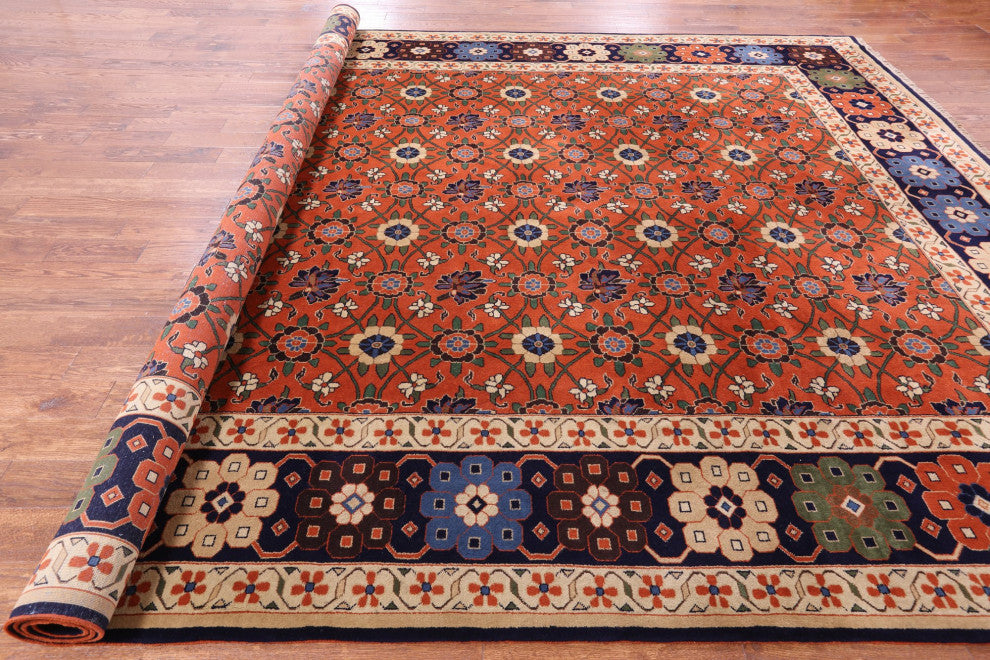 Signed Persian Varamin Hand-Knotted Wool Rug 10' 10" X 13' 10" Q10555