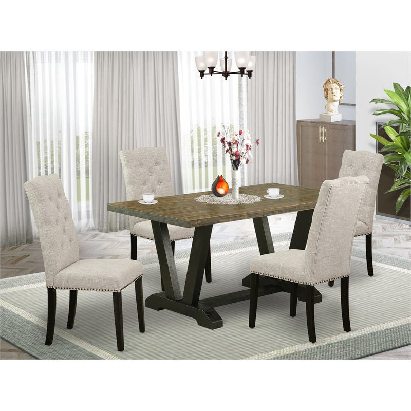 5-Piece Dinette Set, 4 Chairs and Table With Jacobean Dinette Table Top, Black