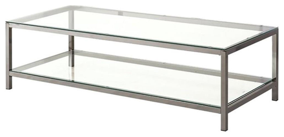 Coaster Contemporary Glass Top Coffee Table with Shelf in Black