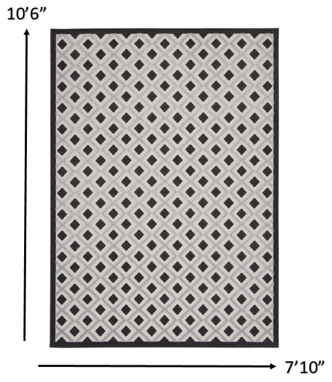 8' X 11' Black And White Geometric Indoor Outdoor Area Rug