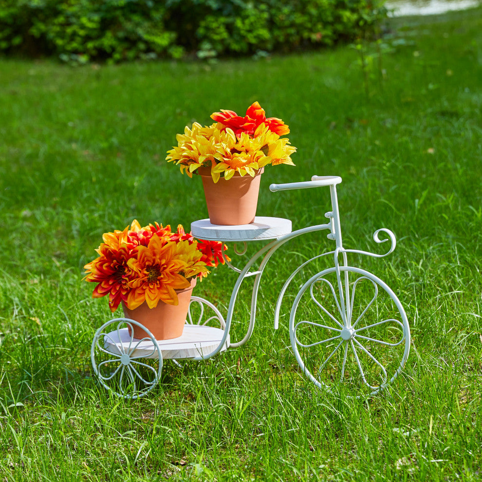 24"L Metal Tricycle Planter Stand, White