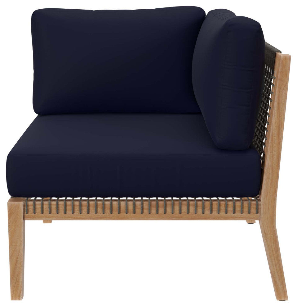 Clearwater Outdoor Patio Teak Wood Sofa, Gray Navy