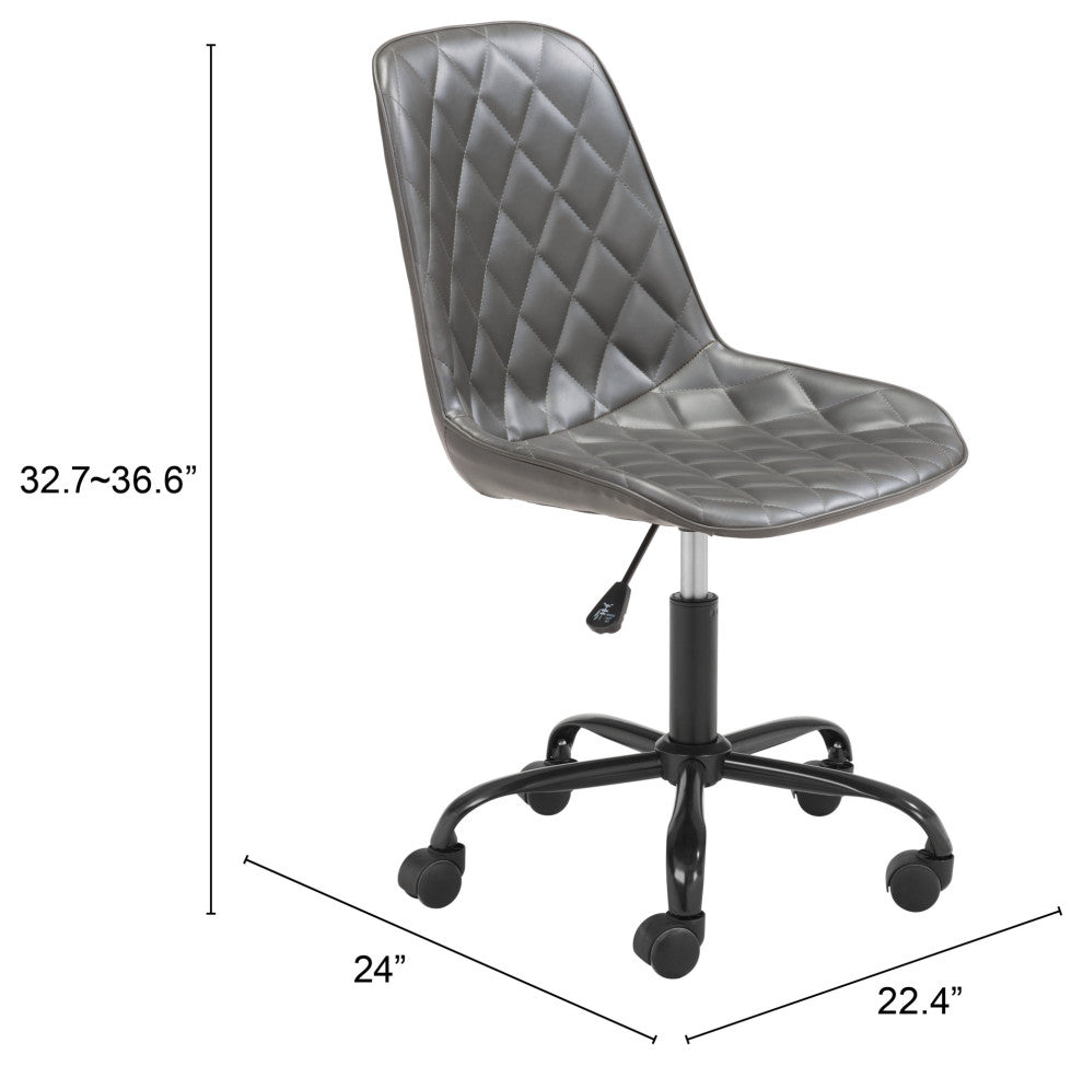 Computer Chair, Faux Vinyl Leather, Steel, Gray, Black, Business Office