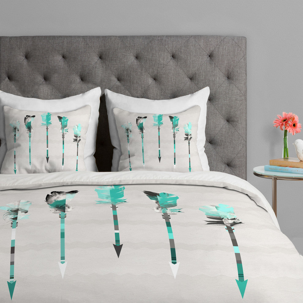 Deny Designs Iveta Abolina Teal Feathers Duvet Cover - Lightweight