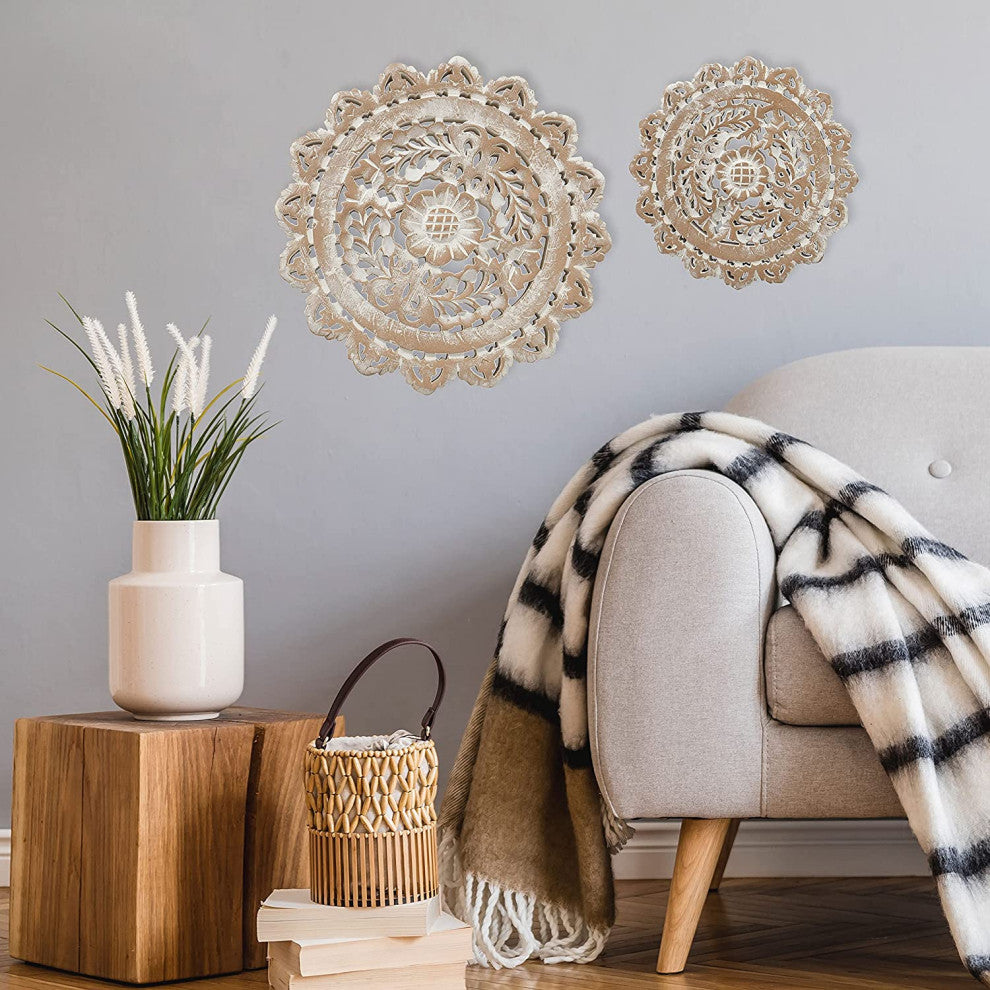 2 Piece Carved Mandala Wall Art Sculptures