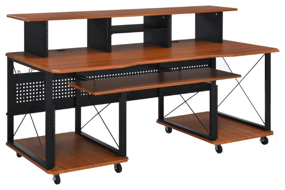 Benzara BM276266 72" Metal, Office/Writing Desk, Storage, Keyboard Tray, Brown
