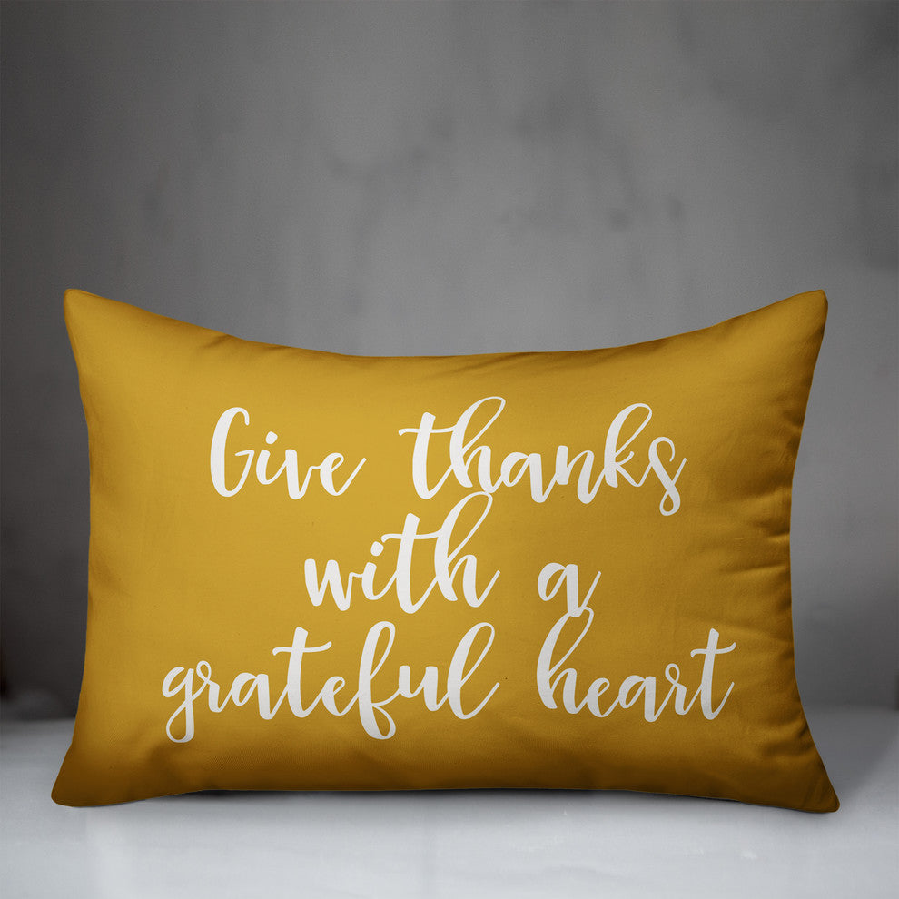 Give Thanks With a Grateful Heart Lumbar Pillow, Mustard, 14"x20"