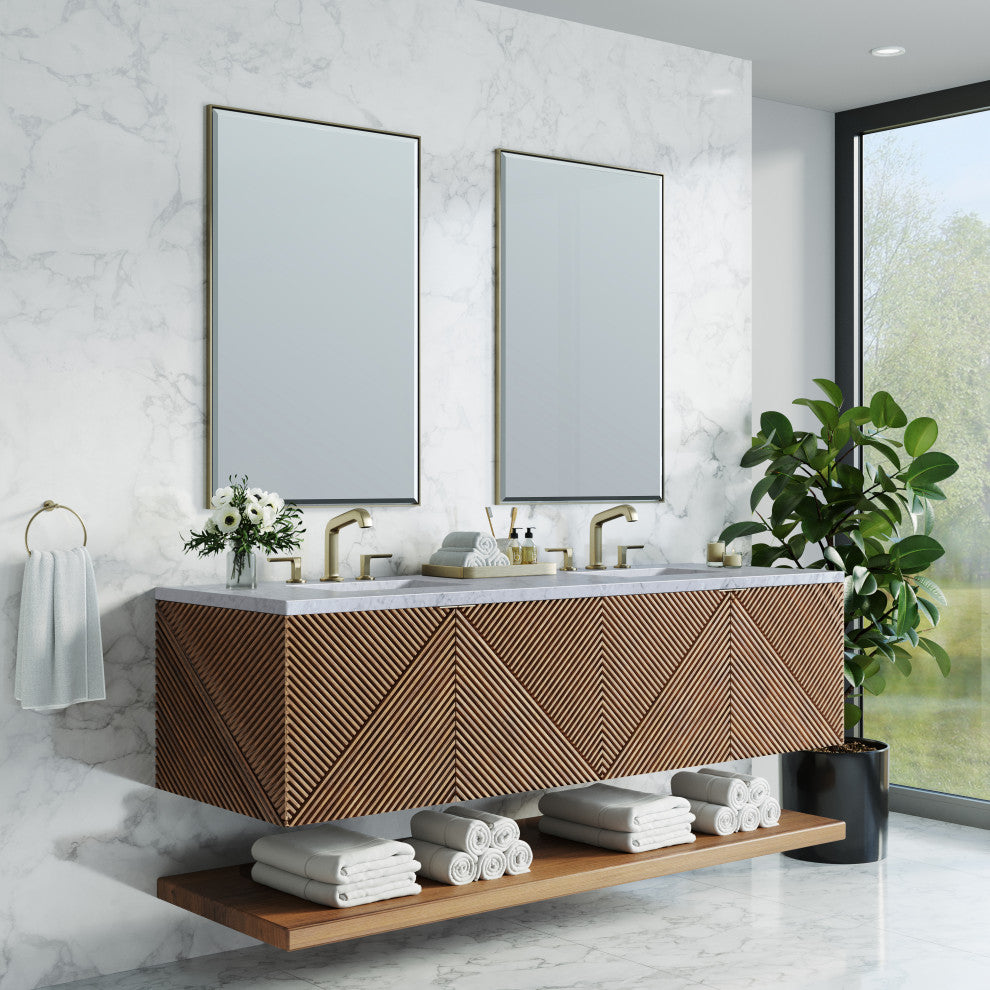 James Martin Marcello Bath Vanity, Chestnut, 72", Carrara Marble, Three-Hole