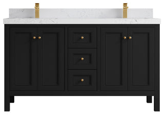 Nashville 60" Double Bathroom Vanity, Black 2" Empira Quartz