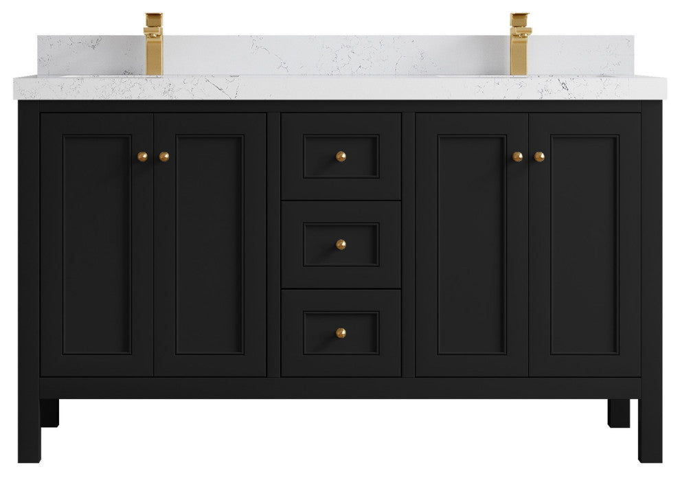 Nashville 60" Double Bathroom Vanity, Black 2" Empira Quartz
