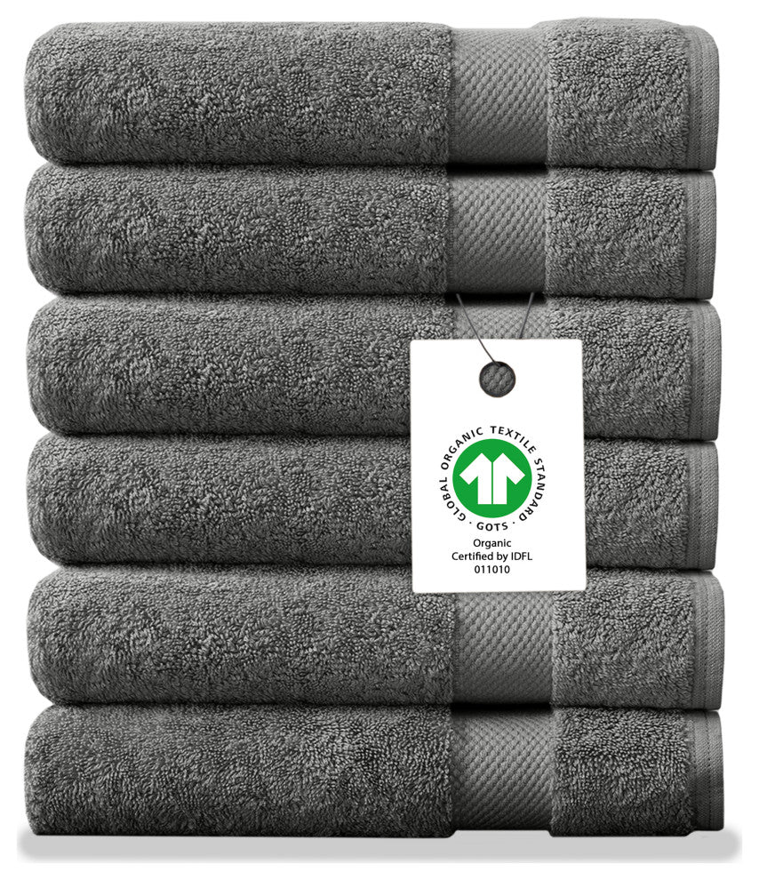 Delara 100% Organic Cotton Plush Wash Cloths, Set of 6, 13"x13", Dark Grey