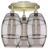 Ballston-Vaz 3-Light 22" Flush Mount, Antique Brass, Light Smoke