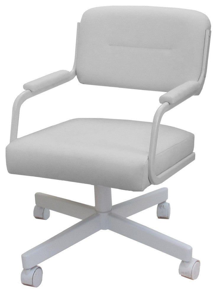 Set of 4, Swivel Metal Caster Dining Chairs M-110, White Vinyl on White