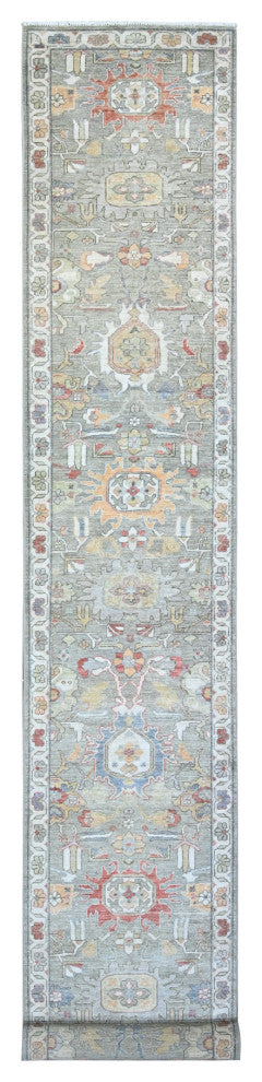 Camouflage Green Wool Hand Knotted Finer Peshawar XL Runner Rug, 2'5"x15'11"
