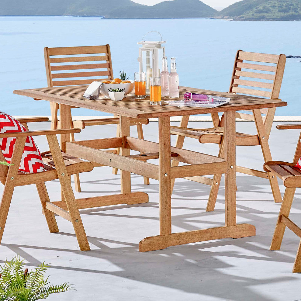 Lounge Dining Table, Rectangular, Wood, Brown Natural, Modern, Outdoor Patio