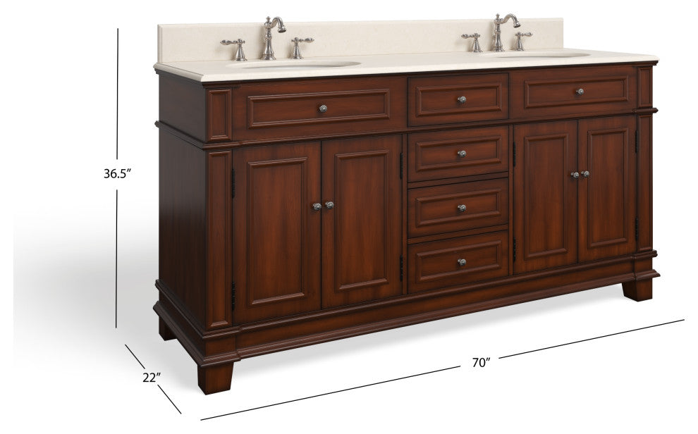 The Bergen Bathroom Vanity, Brown, 70", Double Sink, Freestanding