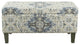 Benzara BM195785 Medallion Print Fabric Upholstered Wood Bench With Storage Blue