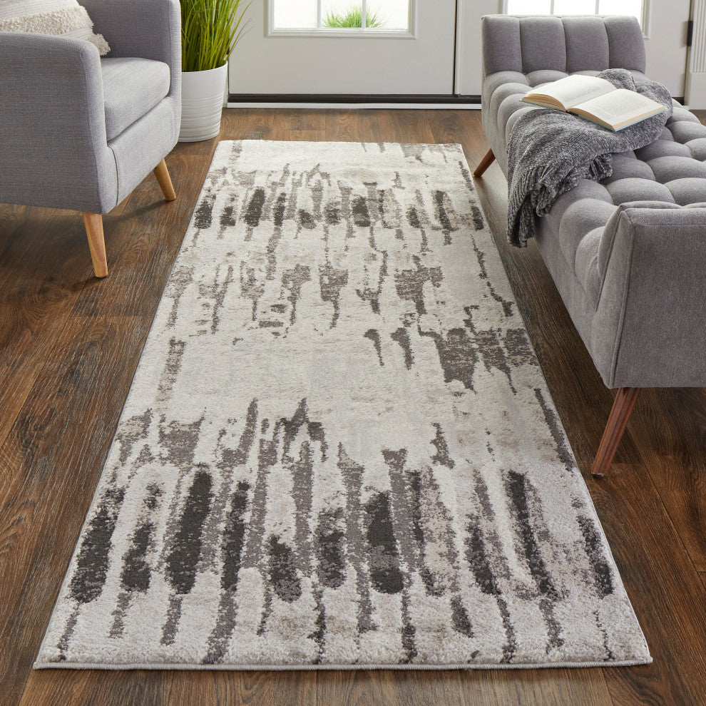 Weave & Wander Kayden Contemporary Abstract Rug, Gray/Charcoal, 2'10"x7'10" Runn