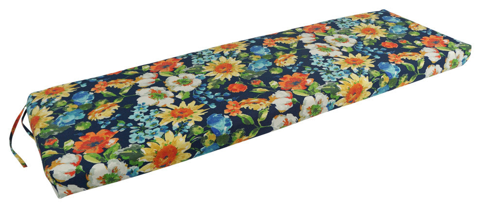 63"X19" Patterned Outdoor Spun Polyester Bench Cushion, Alfinia Fresco Caspian