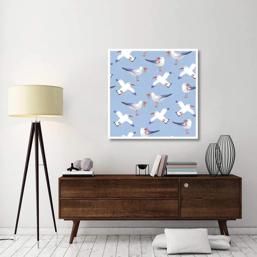 "Coastal Birds Pattern II" Digital Paper Print by Farida Zaman, 42"x42"