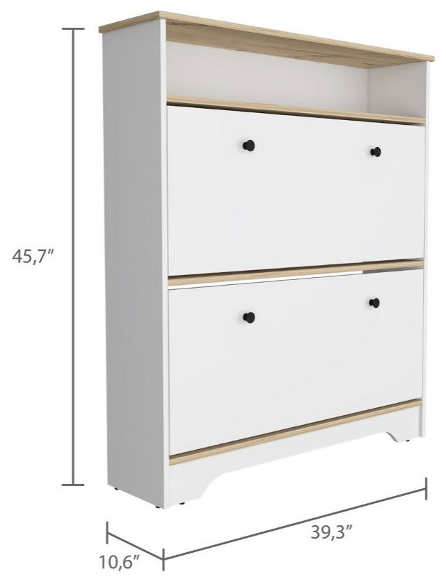 DEPOT E-SHOP Wayne Shoe Rack with Open Shelf, Light Oak/White