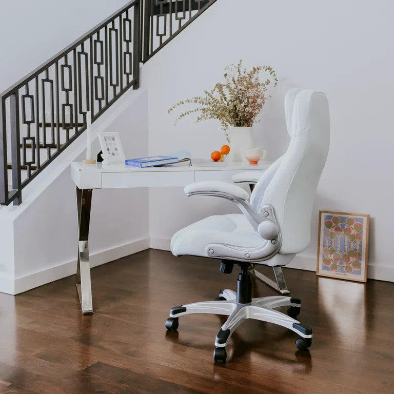 Executive Office Chair, Ergonomic Design With Adjustable Lumbar Support, White