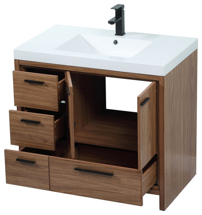 Walker Walnut Brown-Light Bathroom Vanity, Walnut Brown, 36"