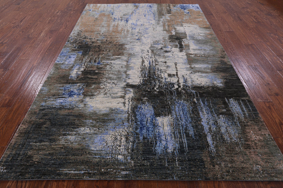 Wool and Silk Modern Hand Knotted Rug 6' 1" X 9' 0" Q7187