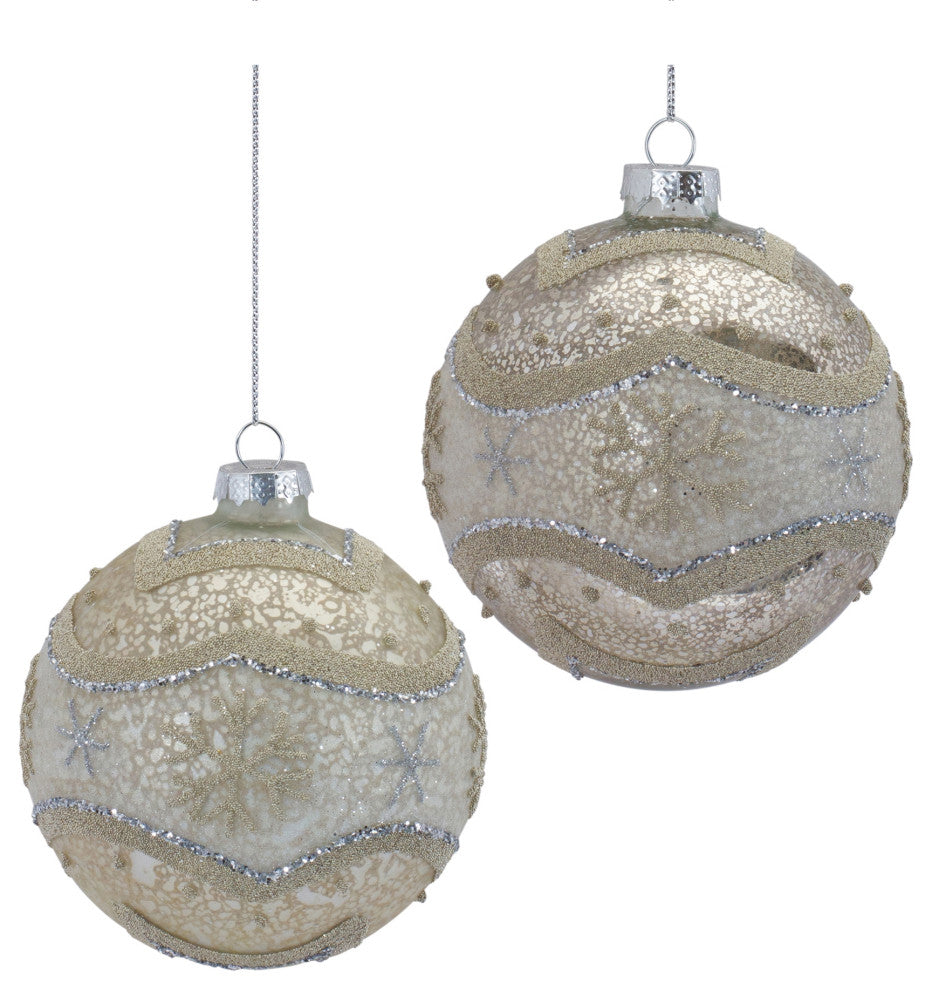 Snowflake Mercury Glass Ball Ornament, Set of 6