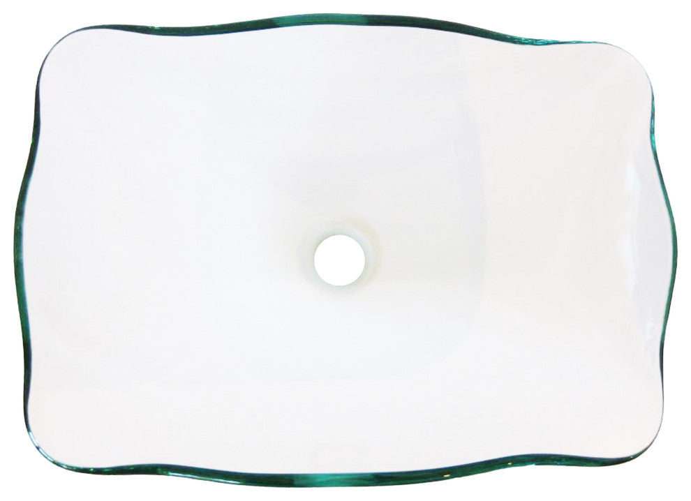Elegante TIS-317C Clear Scalloped Glass Vessel Bathroom Sink w/ Drain Options, Matte Black