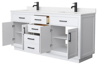 Beckett TK 72" White Double Vanity, White Quartz Top, 1-Hole, Black Trim