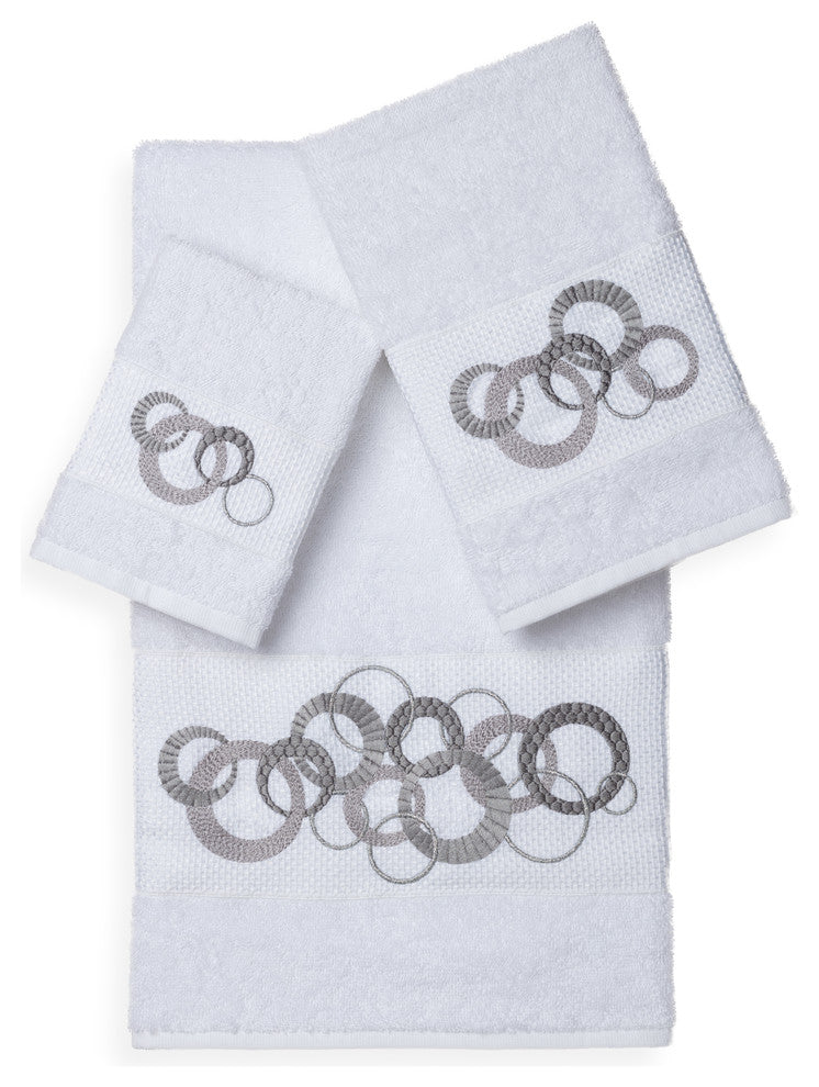 Linum Home Textiles Annabelle 3-Piece Embellished Towel Set, White