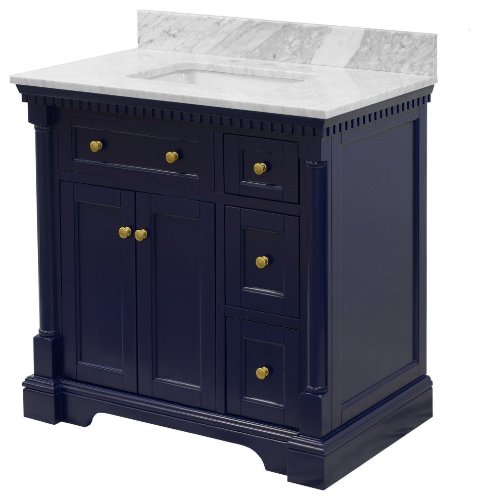 Sydney 36" Bathroom Vanity, Royal Blue, Carrara Marble