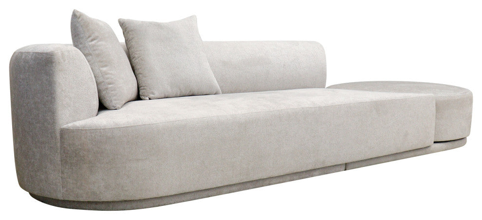 Pasargad Home Noho Amalfi Design Sofa With Swivel Ottoman and Pillows, Beige